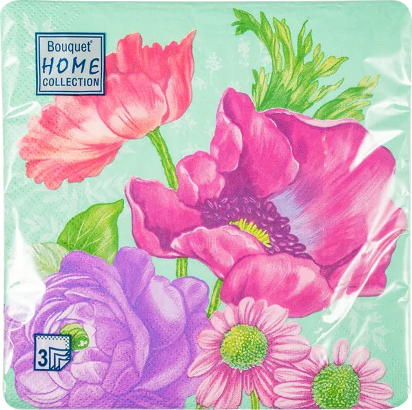 Набор салфеток бумажных «Цветочная композиция на зеленом» | Home collection. Classic | Art Bouquet