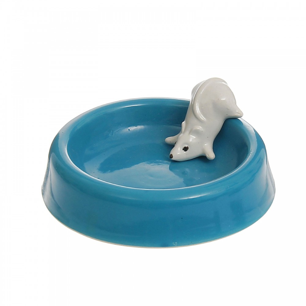 Миска с белой мышкой (объем 0,2 л), голубая