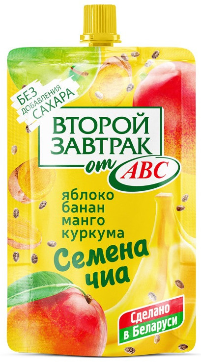 Десерт фруктовый без сахара «Яблоко, банан, манго с семенами чиа и куркумой» | Второй завтрак | ABC