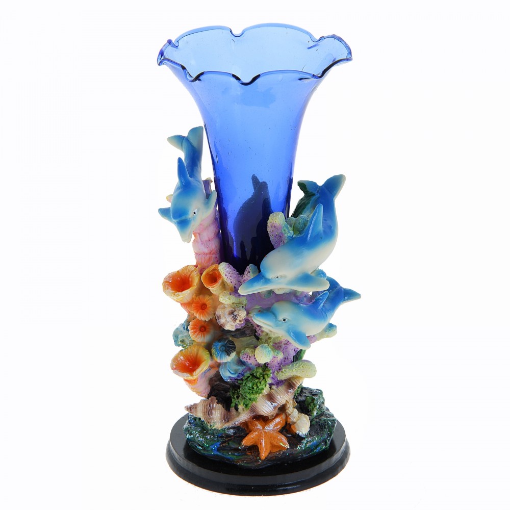 Ваза керамика с стеклом «Фантазия», дельфины в ассортименте