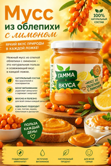 Фруктовый «Мусс из облепихи с лимоном»