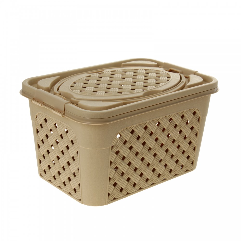 Контейнер для хранения «Плетенка-люкс» с крышкой, 15 л, прямоугольный, бежевый | Плетенка | Альтернатива