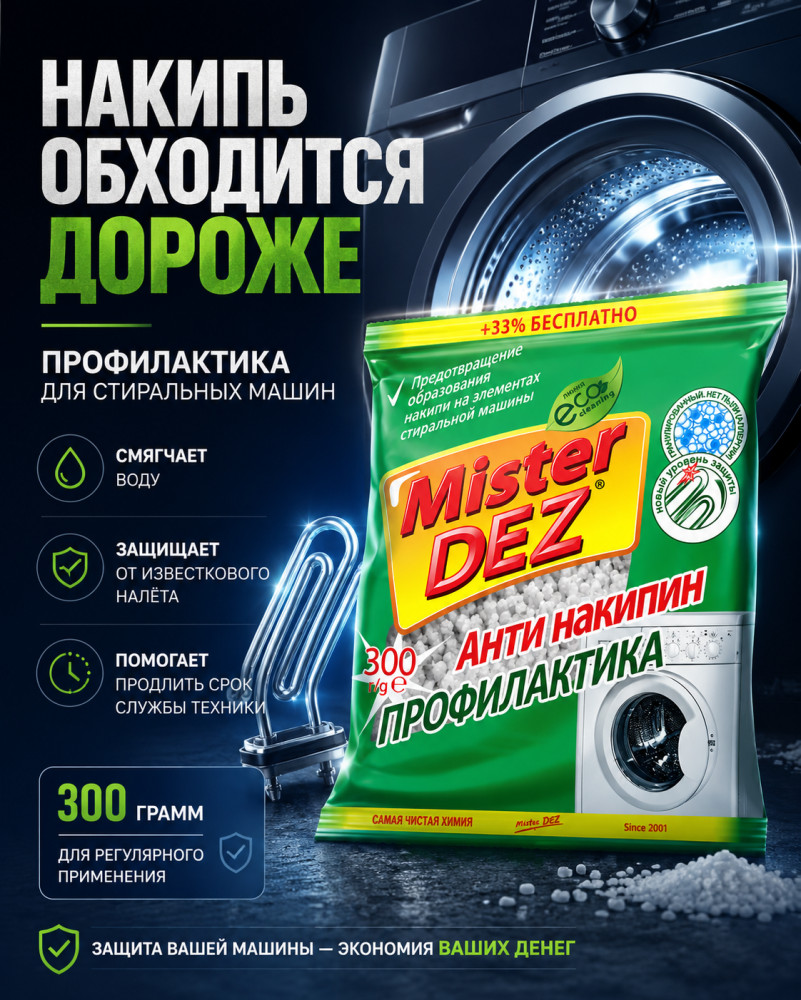 Антинакипин профилактика для смягчения воды в стиральной машине | Mister Dez