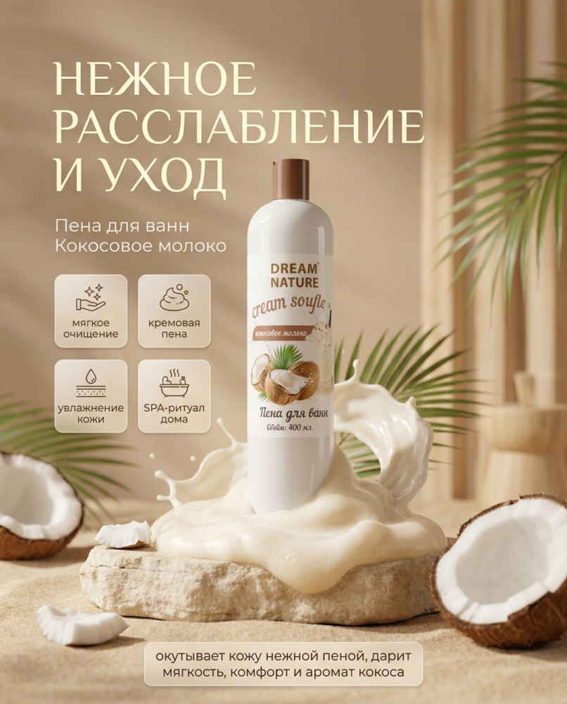 Пена для ванны Кокосовое молоко 400 мл | Dream Nature