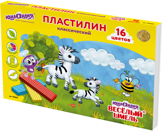 Пластилин классический Юнландия «ВЕСЁЛЫЙ ШМЕЛЬ», 16 цветов, 240 г, Со стеком, 104810