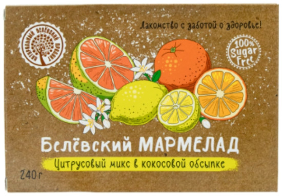 Мармелад Белёвский продукт цитрусовый микс в кокосовой обсыпке фруктовый 220 г