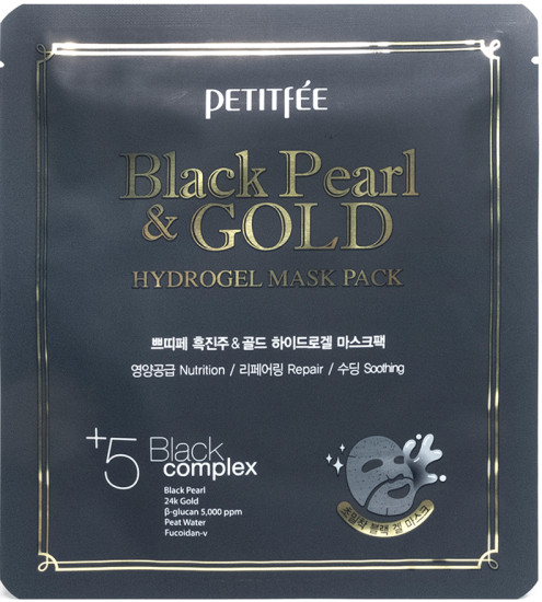 Маска для лица гидрогелевая с черным жемчугом и золотом «Black Pearl & Gold Hydrogel Mask Pack»