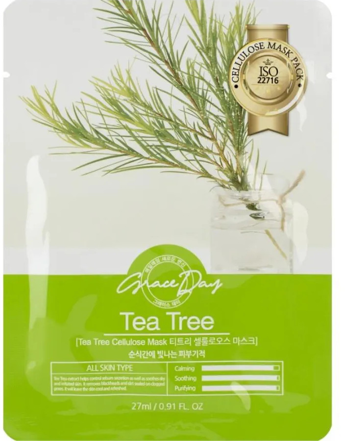Маска для лица тканевая с экстрактом чайного дерева «Tea Tree Cellulose Mask» | Grace Day