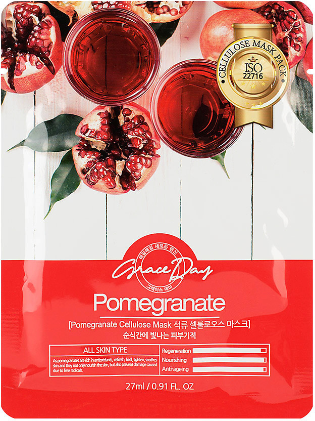 Маска для лица тканевая с экстрактом граната «Pomegranate Cellulose Mask» | Grace Day