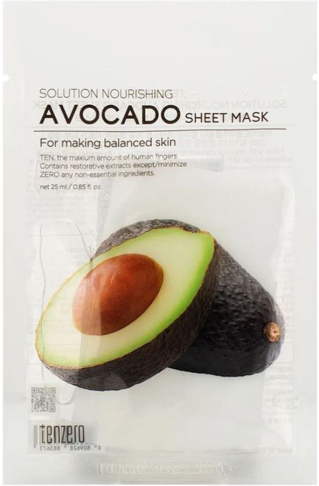 Маска тканевая для лица с экстрактом авокадо «Solution Nourishing Avocado Sheet Mask» | Tenzero