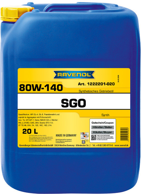 Трансмиссионное масло RAVENOL Getriebeoel SGO 80W-140 | Ravenol