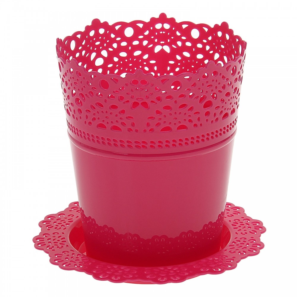 Кашпо «Ажур» (диаметр 11,5 см) с подставкой , малиновый | Ажур | IDEA