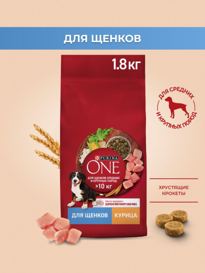 Сухой корм для щенков средних и крупных пород с курицей и рисом