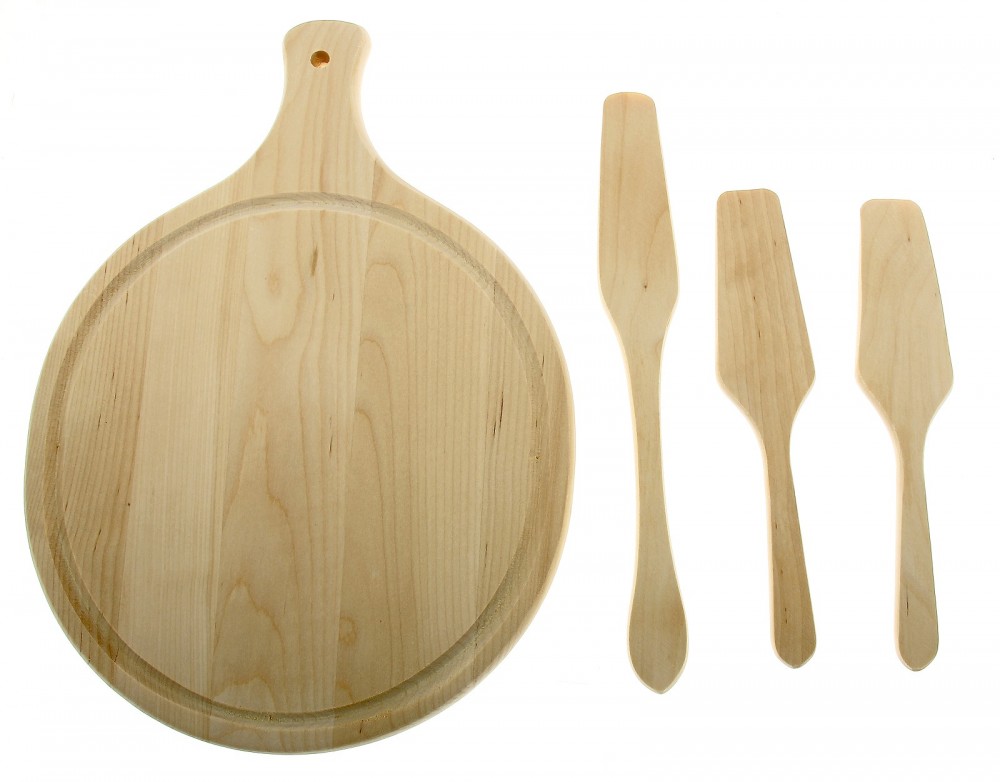 Набор кухонный, 4 предмета: доска разделочная круглая, 3 лопатки