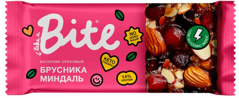 Батончик «Козинаки», ореховый, «Брусника-миндаль» 30 г. | Bite
