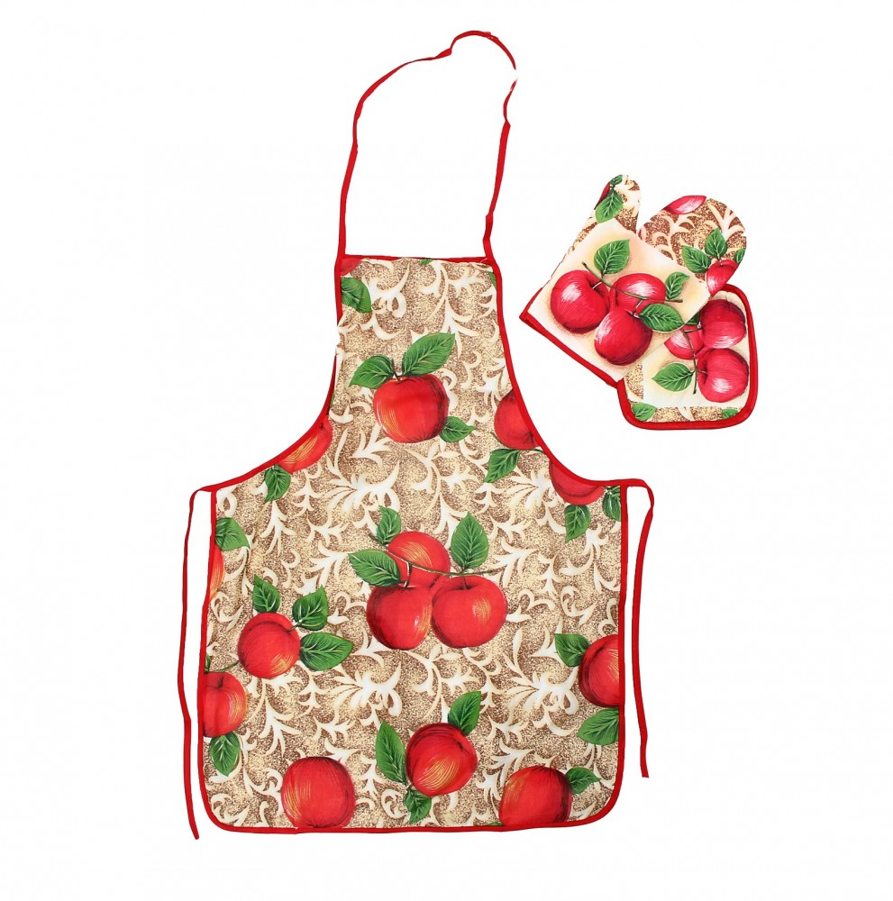 Кухонный комплект «Яблочки» (прихватка 17х17, варежка 17х24, фартук 50х70) | Collorista