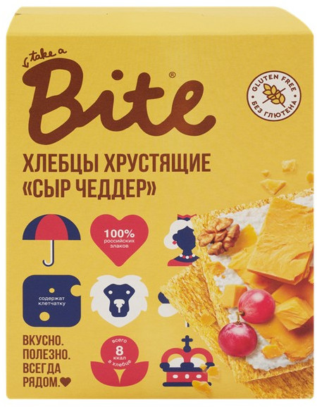 Хлебцы хрустящие Кукурузно-рисовые со вкусом «Сыр чеддер» 100гр | Bite
