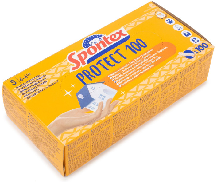Перчатки виниловые PROTECT S, 100шт | Spontex