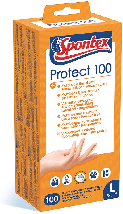 Перчатки виниловые PROTECT L, 100шт | Spontex