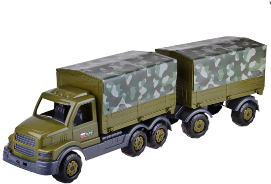 Игрушечная машина бортовой тентовый военный с прицепом