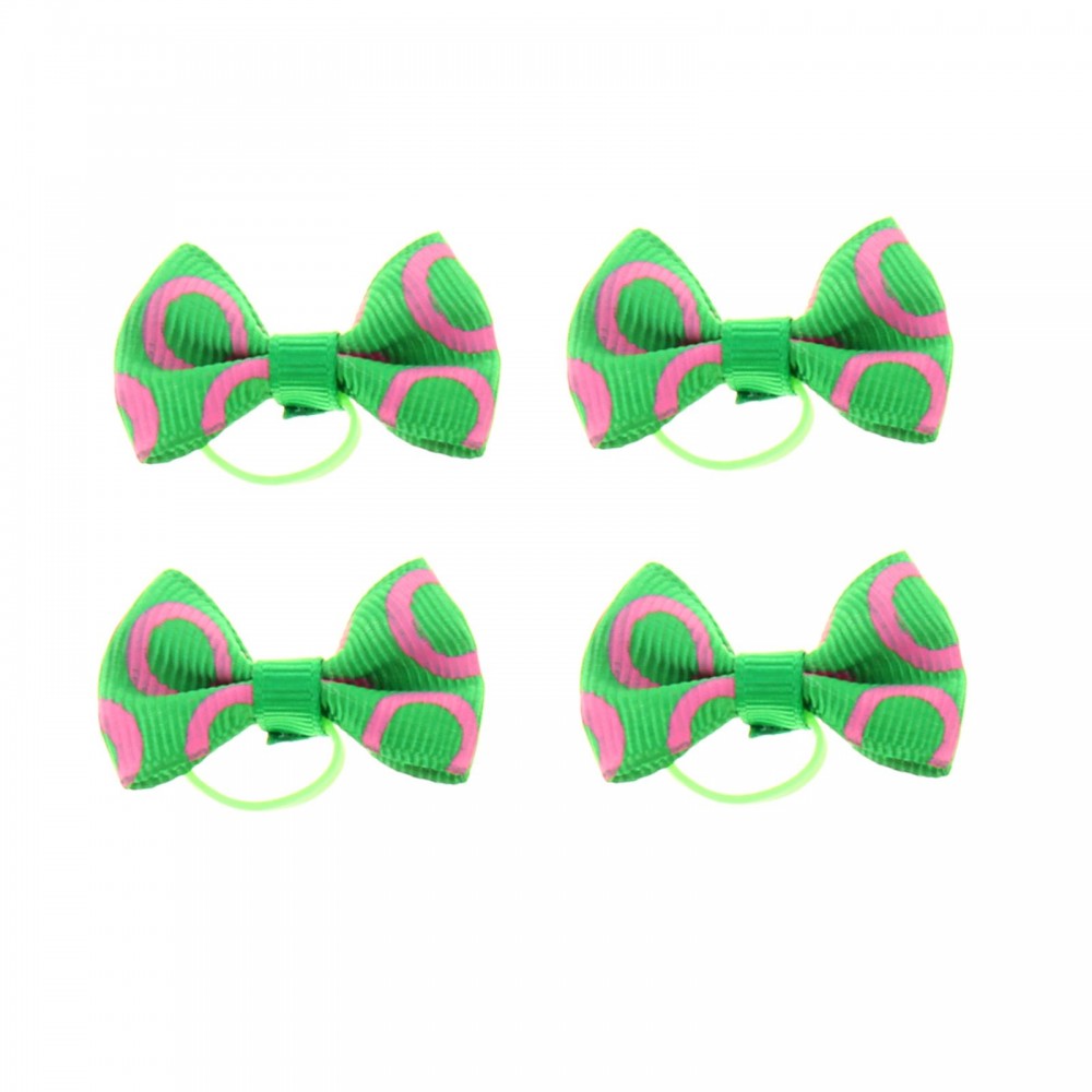 Бантик зелено-розовый на латексной резинке, 4 х 2,5 см, набор 4 шт