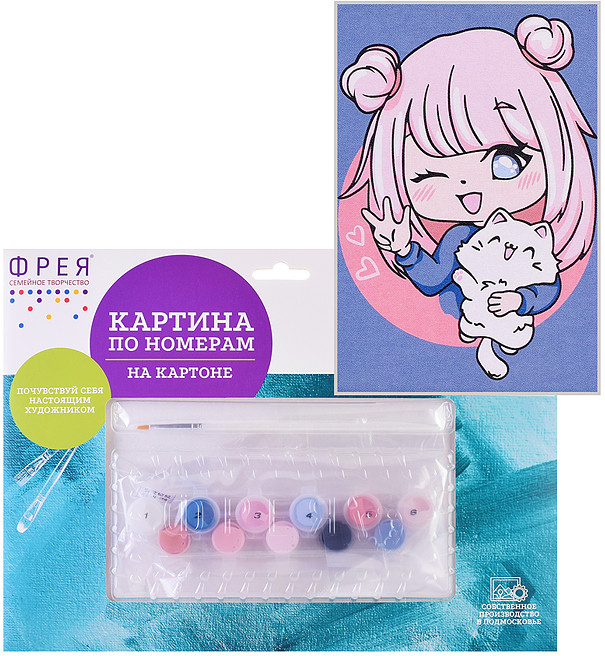 Картина по номерам «Анимешка с котиком» | Фрея