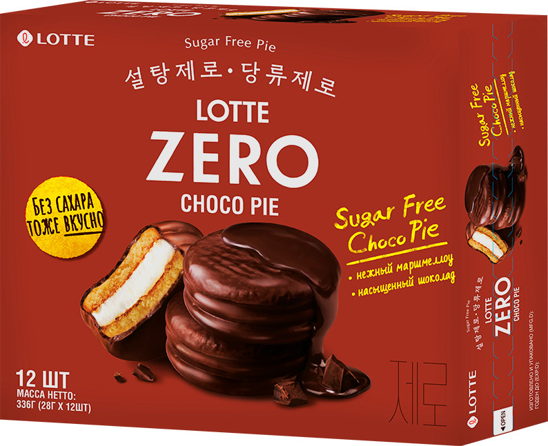 Бисквитное пирожное-печенье без сахара «Choco Pie Zero» | Lotte