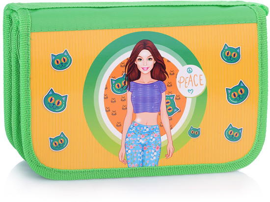 Пенал двухсекционный большой с откидной планкой "Веселая девчонка