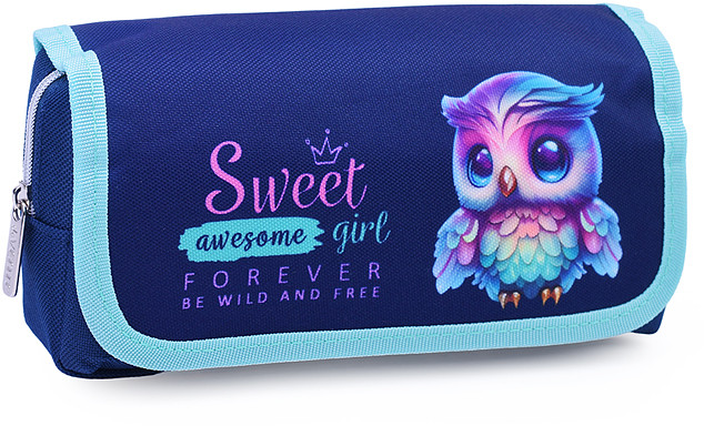 Пенал "Happy Owl" прямоугольный для 40 предметов отделение на молнии наружный карман на молнии с верхней створкой на липучке текстильный | deVENTE