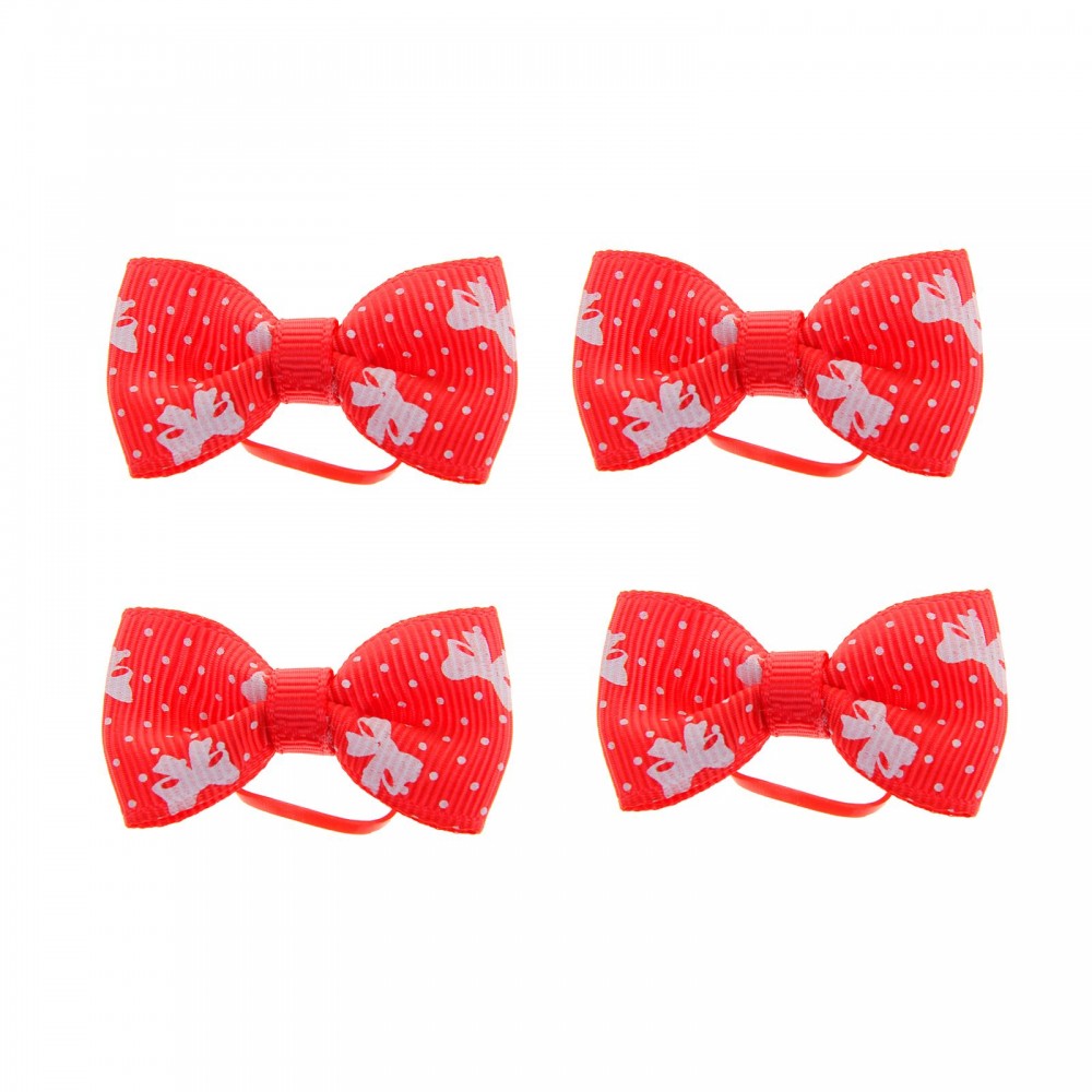 Бантик розовый с бабочками на латексной резинке, 4,5 х 2,5 см, набор 4 шт