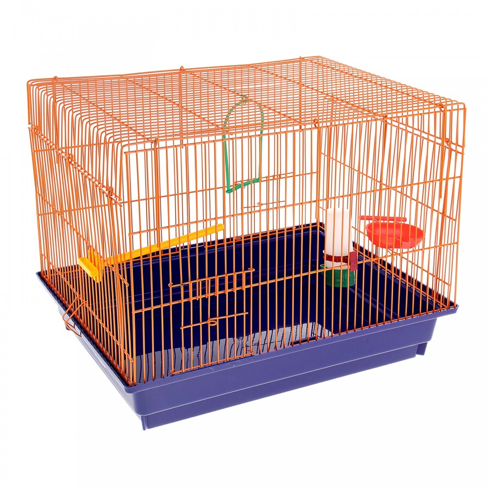 Клетка для птиц большая, прямая крыша (поилка, кормушка, жердочка, качель), 50 х 40 х 35см