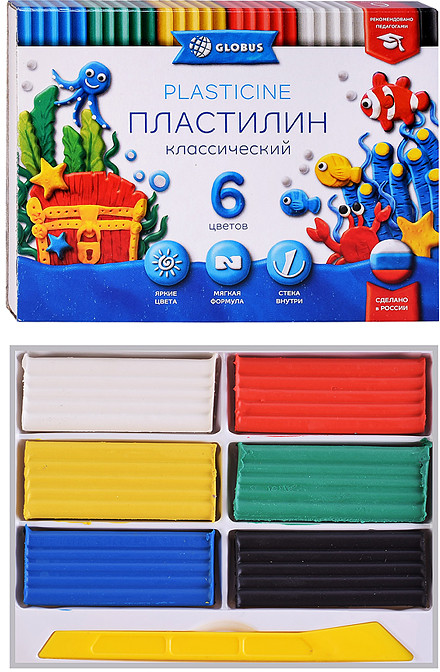 Пластилин классический 6 цв | Globus