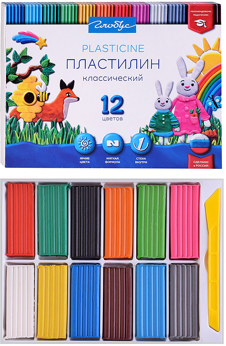 Пластилин классический 12 цв | Globus
