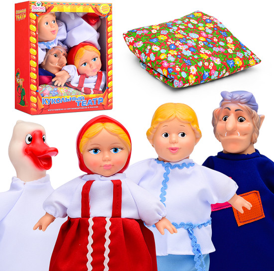 Кукольный театр 4 персонажа с ширмой N4. Фигурки из ПВХ в наборе