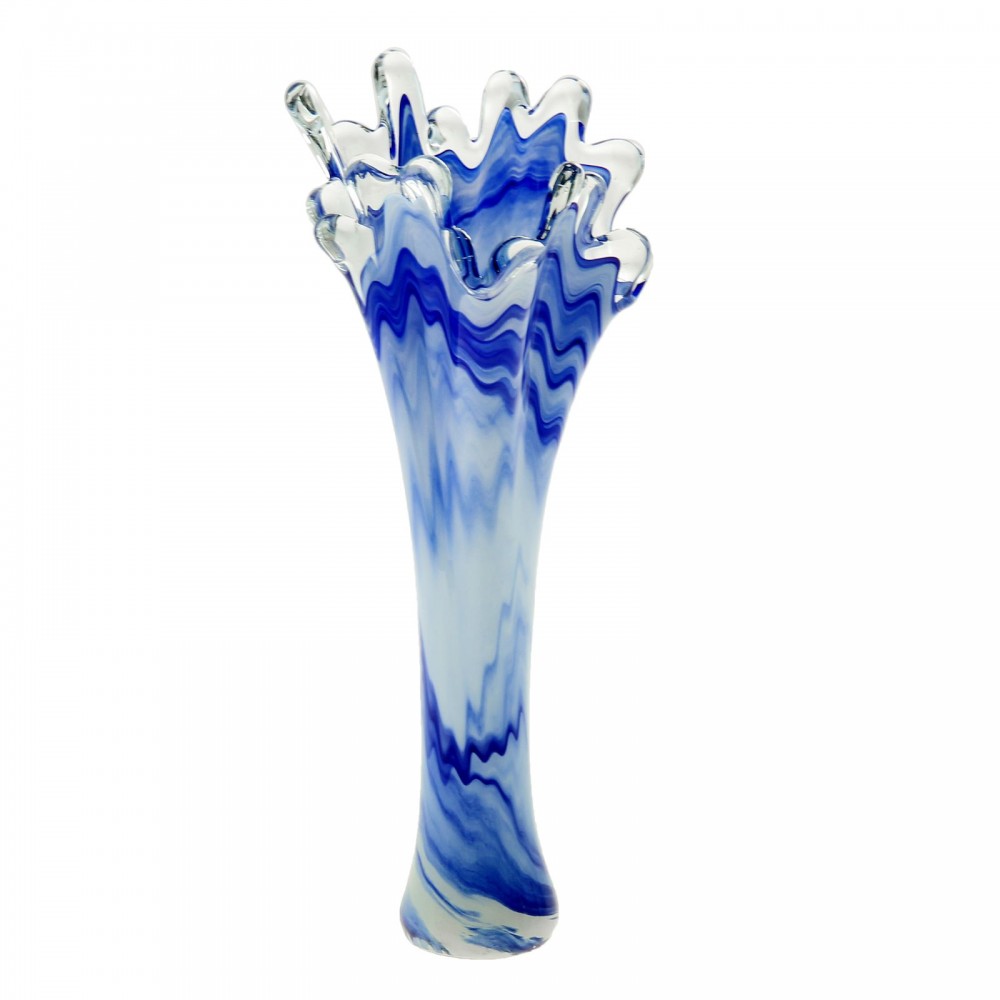 Ваза «Коралл Сосулька» молочная с синим