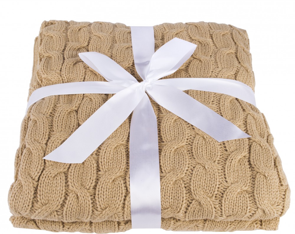 Плед вязанный люкс «Косички» (бежевый, 1,5-спальный, 100% акрил, размер 152х127+20 см) | Косички | ТЭТАhome