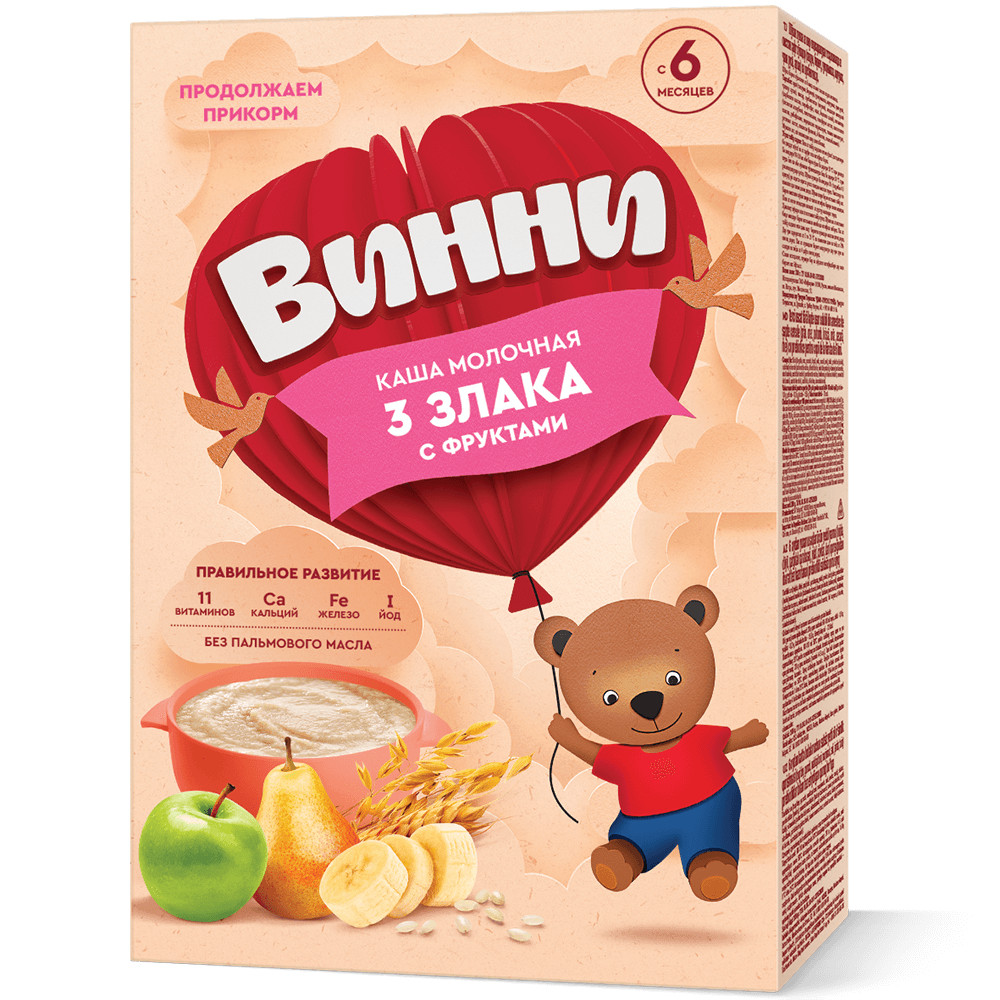 Винни каша мол. 3 злака с фруктами, 200г | Винни