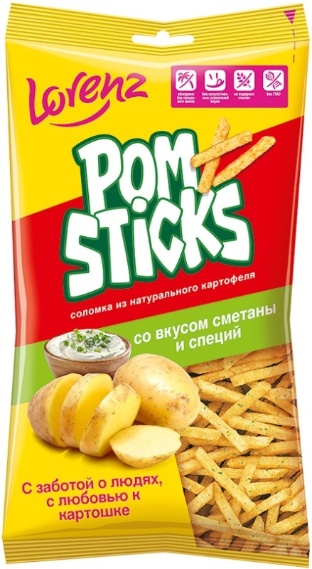 Чипсы картофельные соломкой со вкусом сметаны и специй | Pomsticks | Lorenz