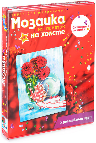 Мозаика из пайеток на холсте «Герберы»