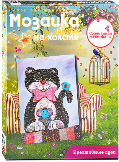Мозаика из пайеток на холсте «Кошки-мышки»