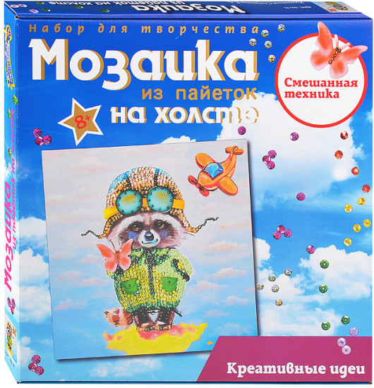 Мозаика из пайеток на холсте «Енот»