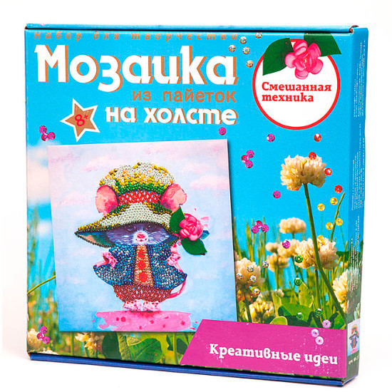 Мозаика из пайеток на холсте «Мышка»