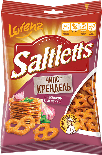 Чипс-крендели c чесноком и зеленью | Saltletts | Lorenz