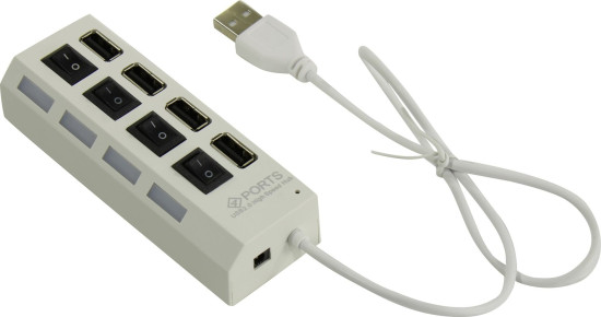 USB 2.0 хаб с выключателями, 4 порта, Суперэконом, белый