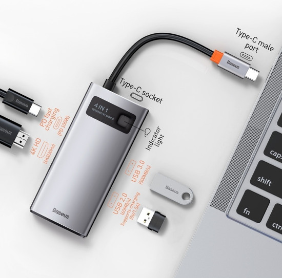 Хаб Metal Gleam CAHUB-CY0G Type-C вход, 4 порта (1xUSB 3.0+1xUSB 2.0+HDMI+Type-C PD)