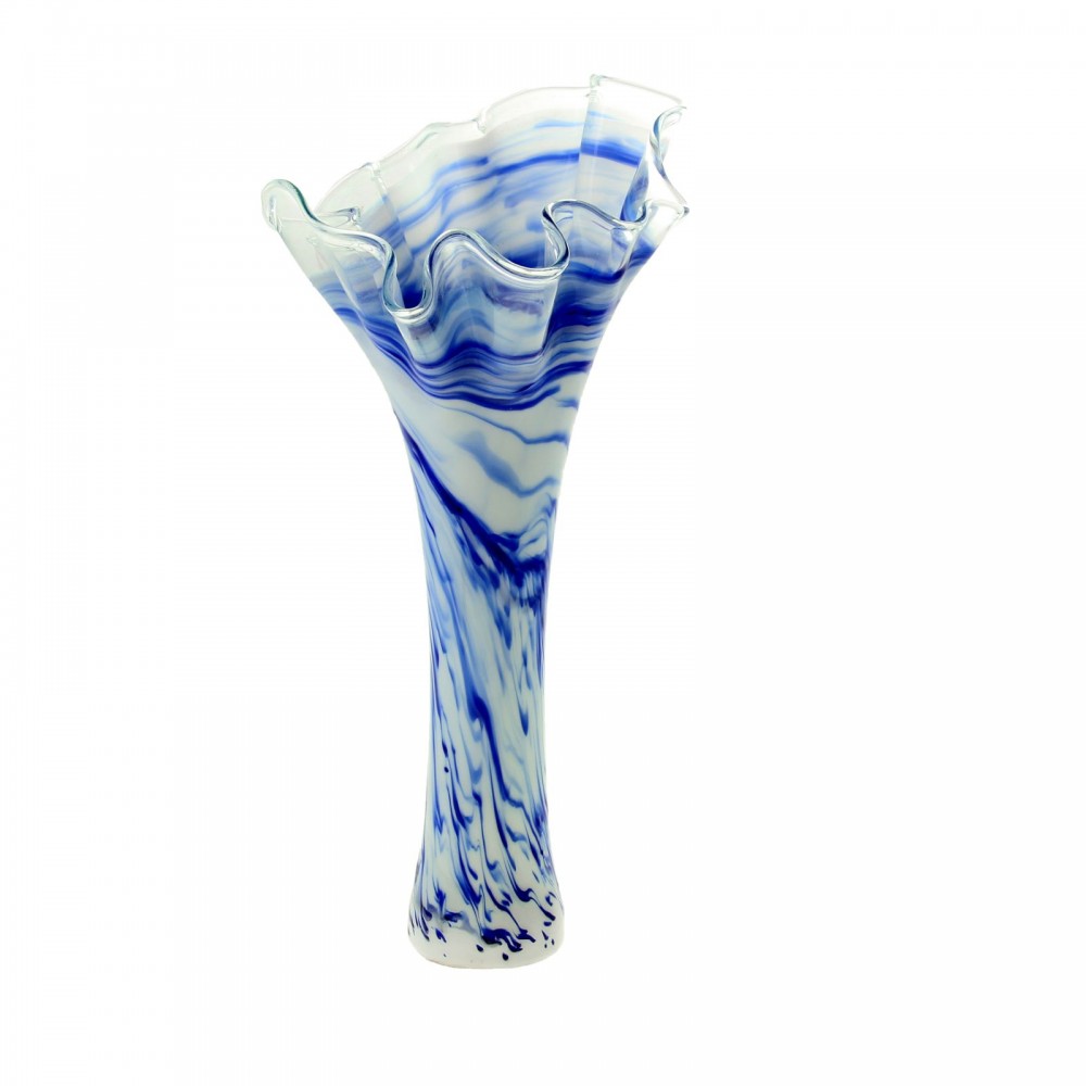 Ваза «Коралл Волна», молочная с синим