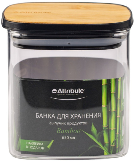 Банка из боросиликатного стекла для хранения сыпучих продуктов квадратная Bamboo | Bamboo | Attribute