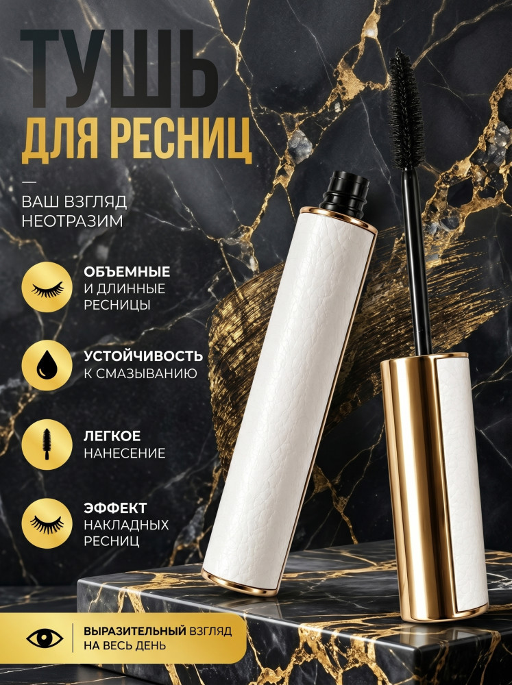 Тушь для ресниц 360 объем и удлинение, черная, стойкая, без комочков