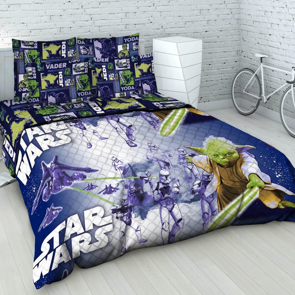 Покрывало стеганное Star Wars «Мастер Йода» (1,5 спальное, бязь, размер 145х205 см) | Disney Тeenager | ТДЛ Текстиль