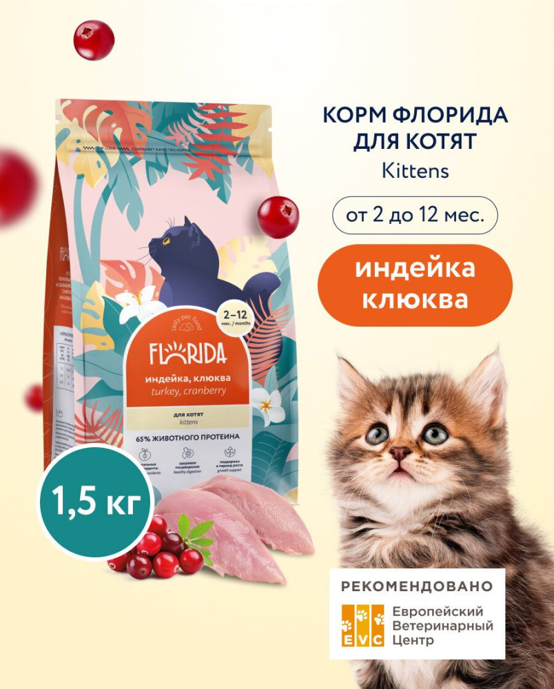 Корм для котят с индейкой и клюквой «Kitten Delicate. Turkey & Сranberry» | Florida
